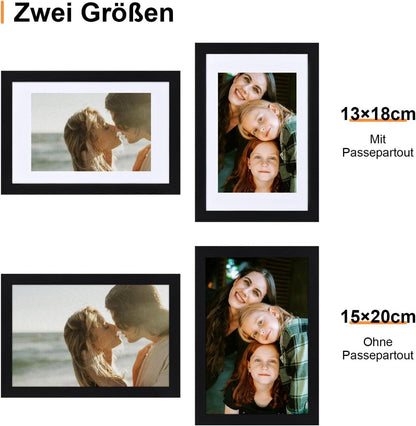 Bilderrahmen 15x20cm 2er Set Schwarz Holzrahmen Acrylglas