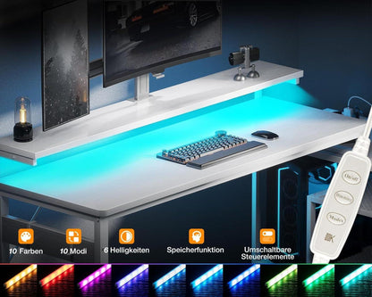 Schreibtisch L Form mit Schubladen und LED, Gaming Tisch