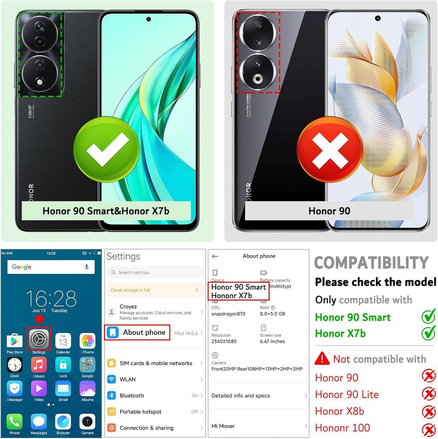 Premium Leder Handyhülle Honor X7b Klapphülle Schwarz