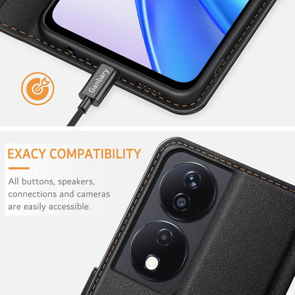 Ganbary Honor X7b/Honor 90 Handyhülle Premium Leder Schwarz