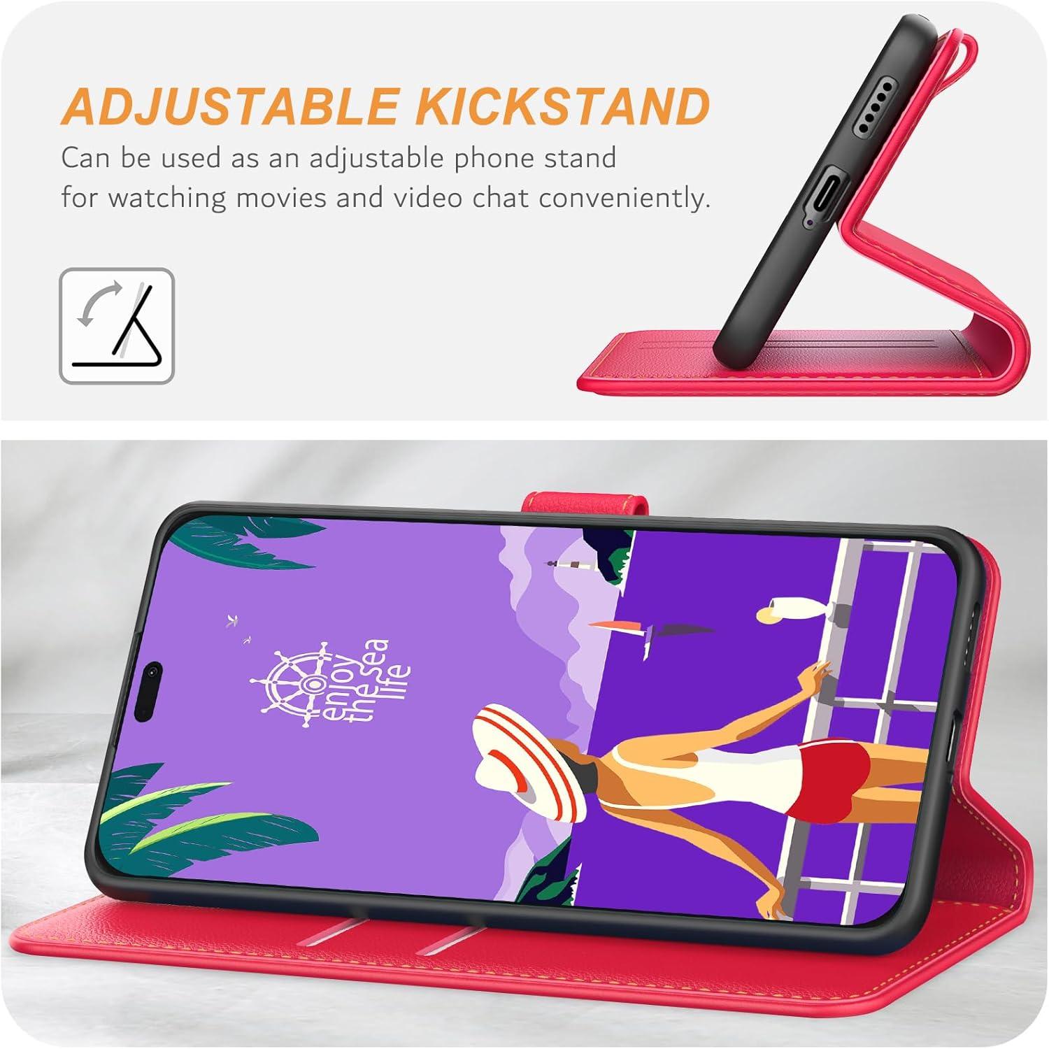 Leder Handyhülle Honor X8b Rot Etui mit Standfunktion & Kartenschlitzen