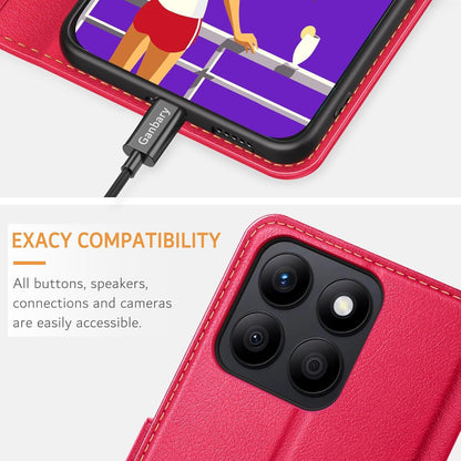 Leder Handyhülle für Honor X8b mit Kartenschlitzen und Standfunktion, Rot