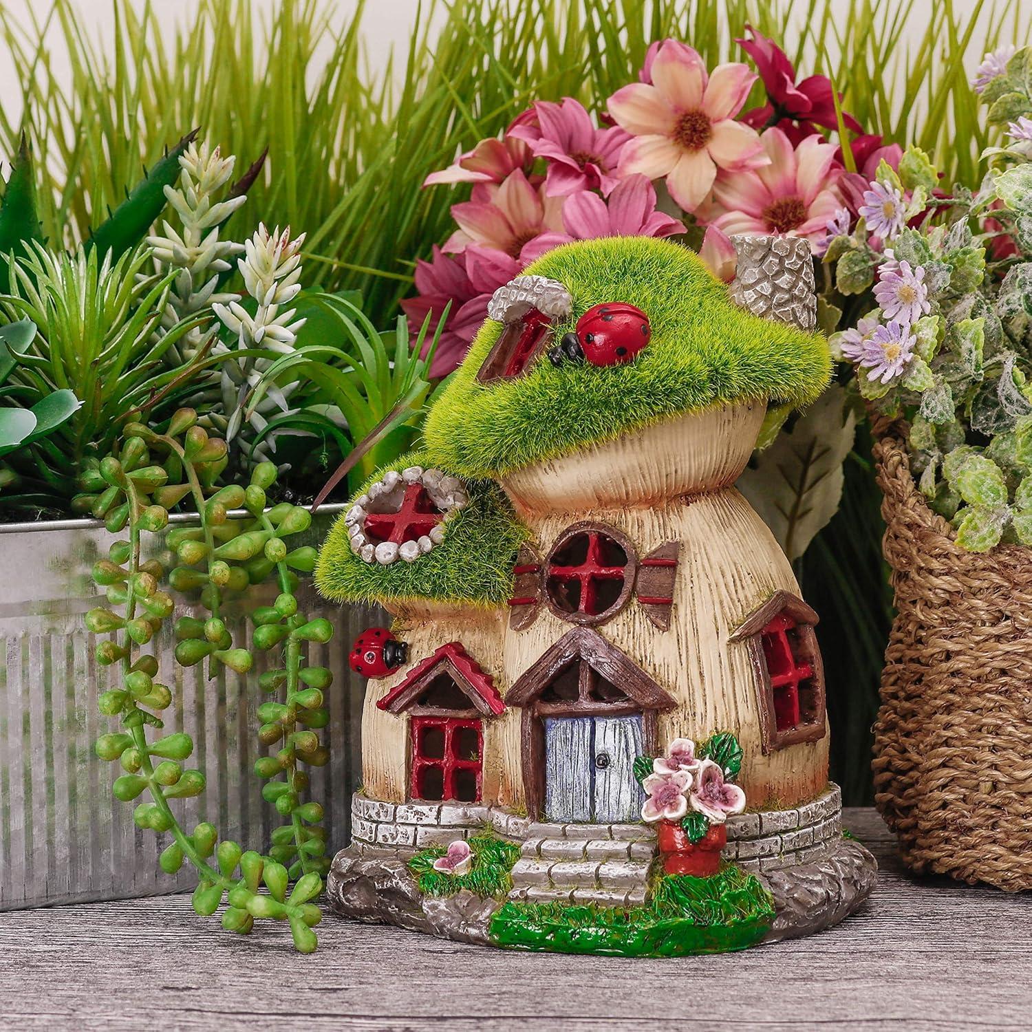 Gartendeko Feenhaus Kunstharz Solarlampe Mutter Tochter 16cm