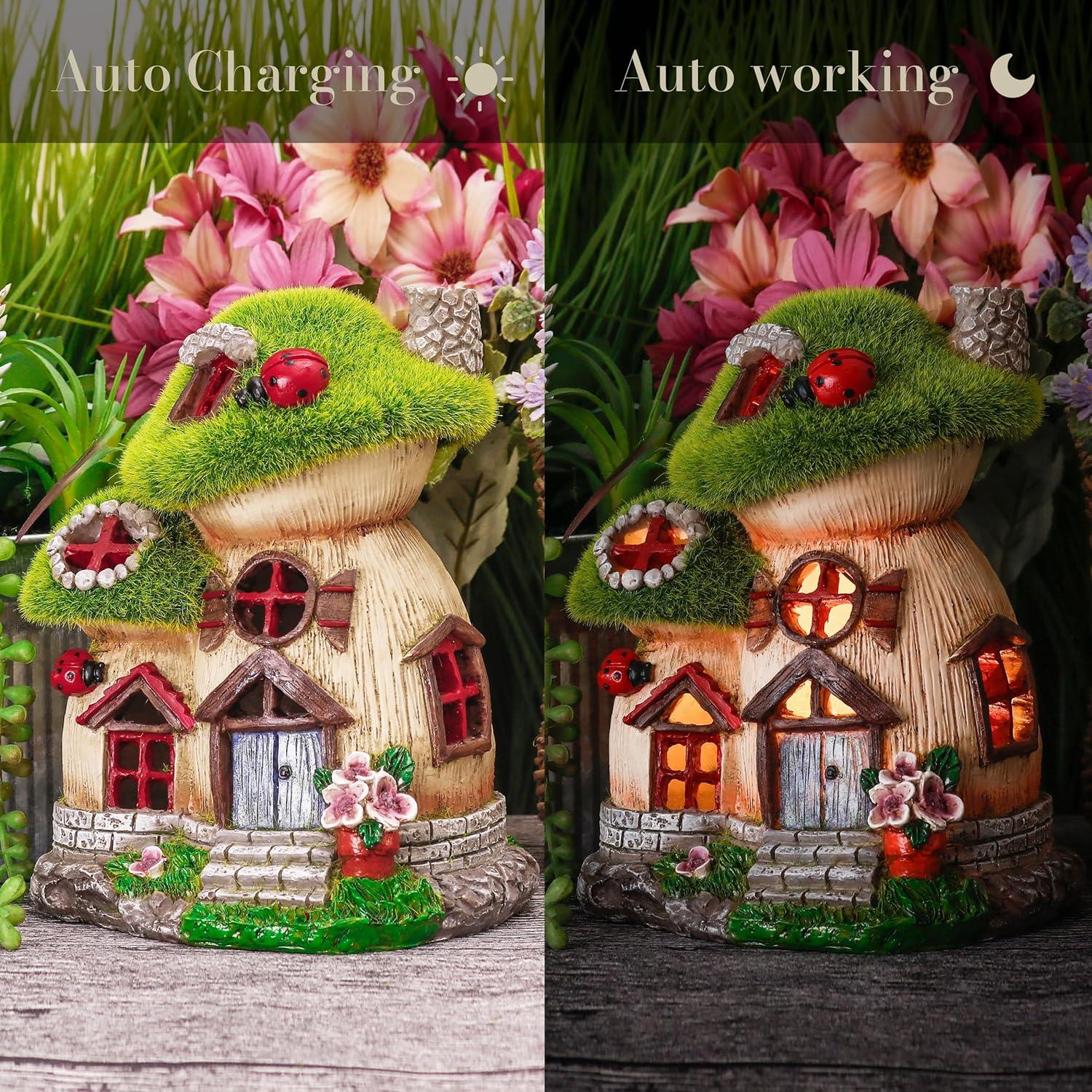 Gartendeko Solarfeenhaus Pilz Solarlampe Mutter Tochter Geschenk 16cm