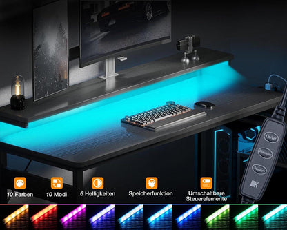 Schreibtisch L-Form LED USB Schubladen 174x100cm Schwarz