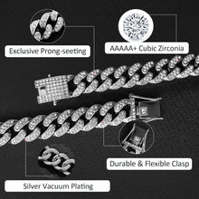 Kubanische Gliederkette 12mm Silber mit Strass, 50-60cm