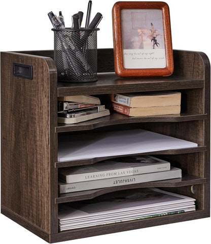 Schreibtisch Organizer Holz A4 Dokumentenablage 5 Fächer Grau