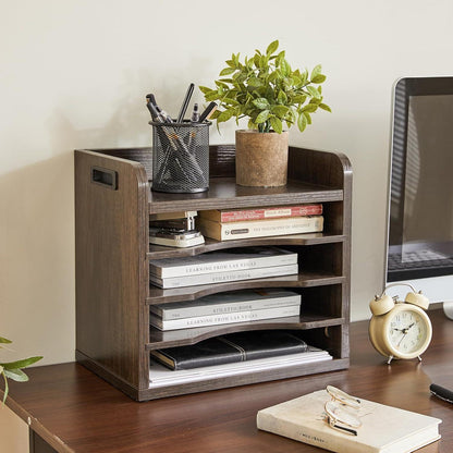 YMYNY Schreibtisch Organizer aus Holz mit 5 Fächer A4 Grau