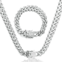 12mm Kubanische Gliederkette Silber mit Strass, 50-60cm