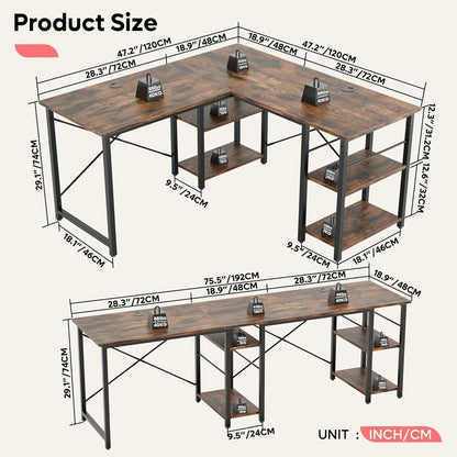 L-förmiger Schreibtisch mit Regalen, Reversibel