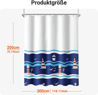 Duschvorhang 300x200cm Blaues Segel Antischimmel Polyester Stoff mit