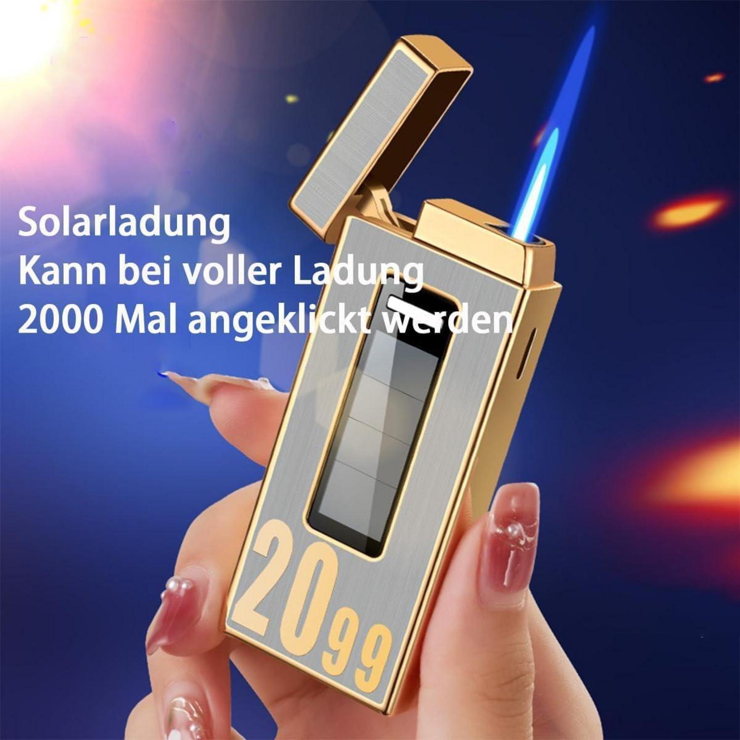 Solar-Feuerzeug nachfüllbar Schwarz Gold Geschenkbox