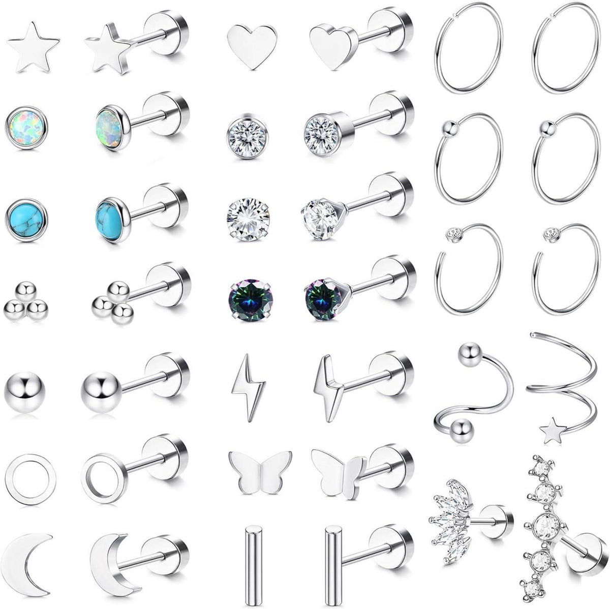 Kleine Ohrringe Set Chirurgenstahl Damen Piercing Ohrstecker