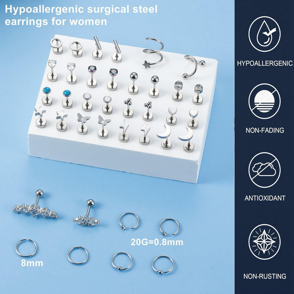 19 Paar Kleine Ohrringe Chirurgenstahl Damen Helix Piercings Set