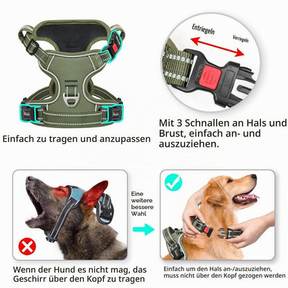 Hundegeschirr Brustgeschirr Grün XL mit Schloss & Reflektor