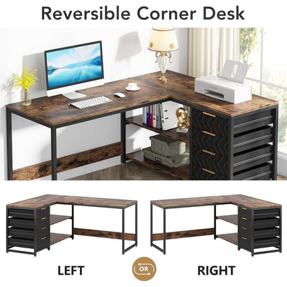 L-förmiger Schreibtisch mit Schubladen – Eckschreibtisch für Büro & Home Office