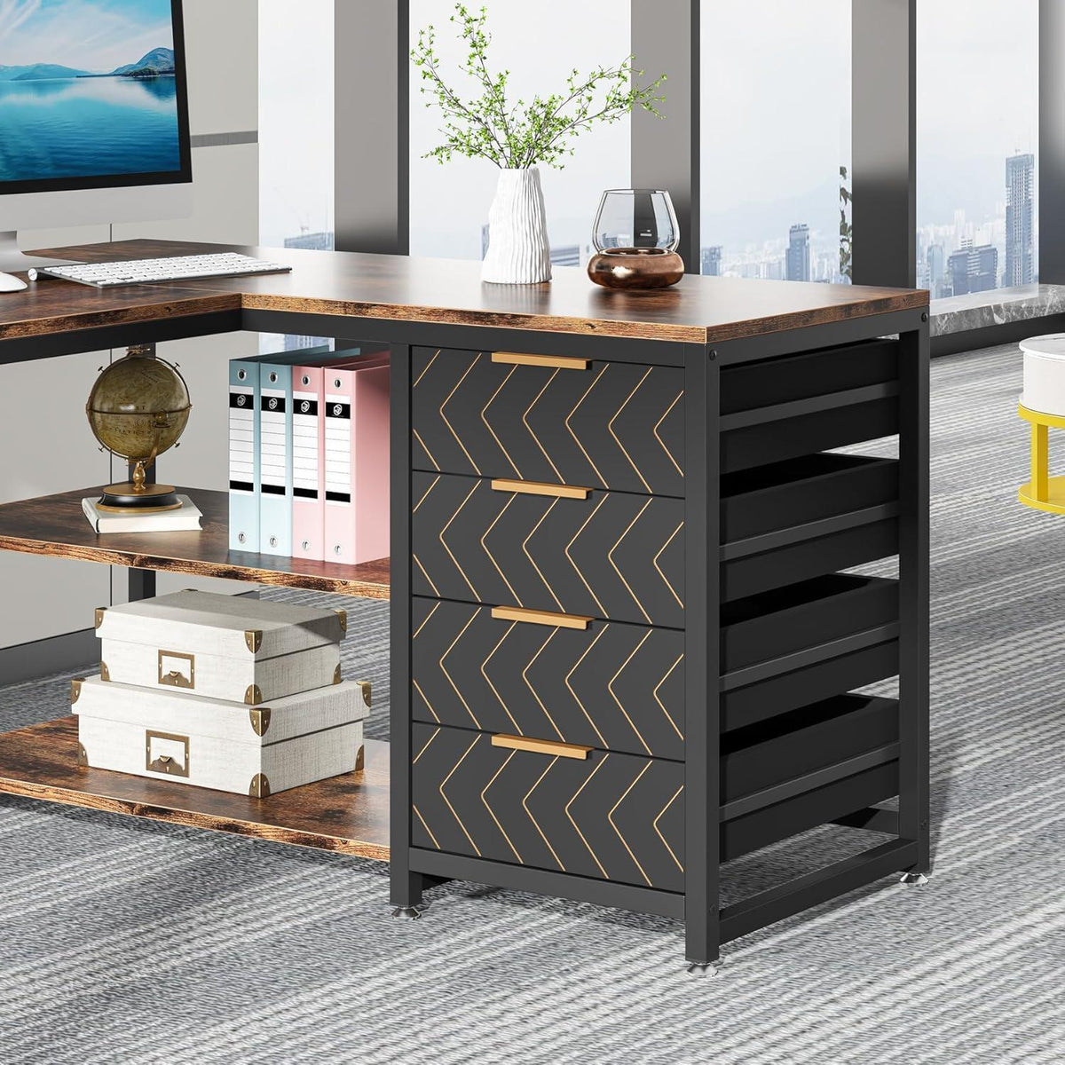 L-förmiger Schreibtisch mit Schubladen – Eckschreibtisch für Büro & Home Office