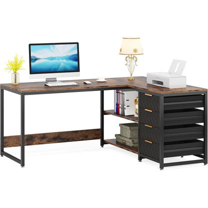 L-förmiger Schreibtisch mit Schubladen – Eckschreibtisch für Büro & Home Office