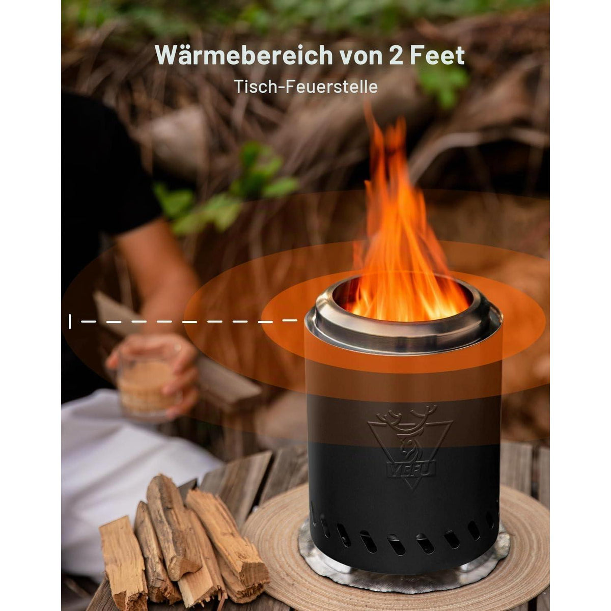 Rauchfreie Tischfeuerstelle für Camping & Garten – Schwarz