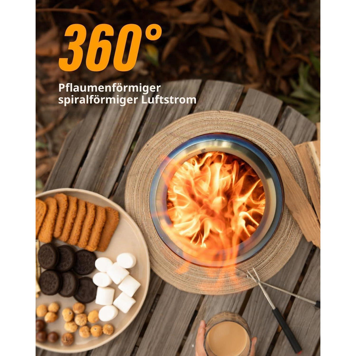 Rauchfreie Tischfeuerstelle für Camping & Garten – Schwarz