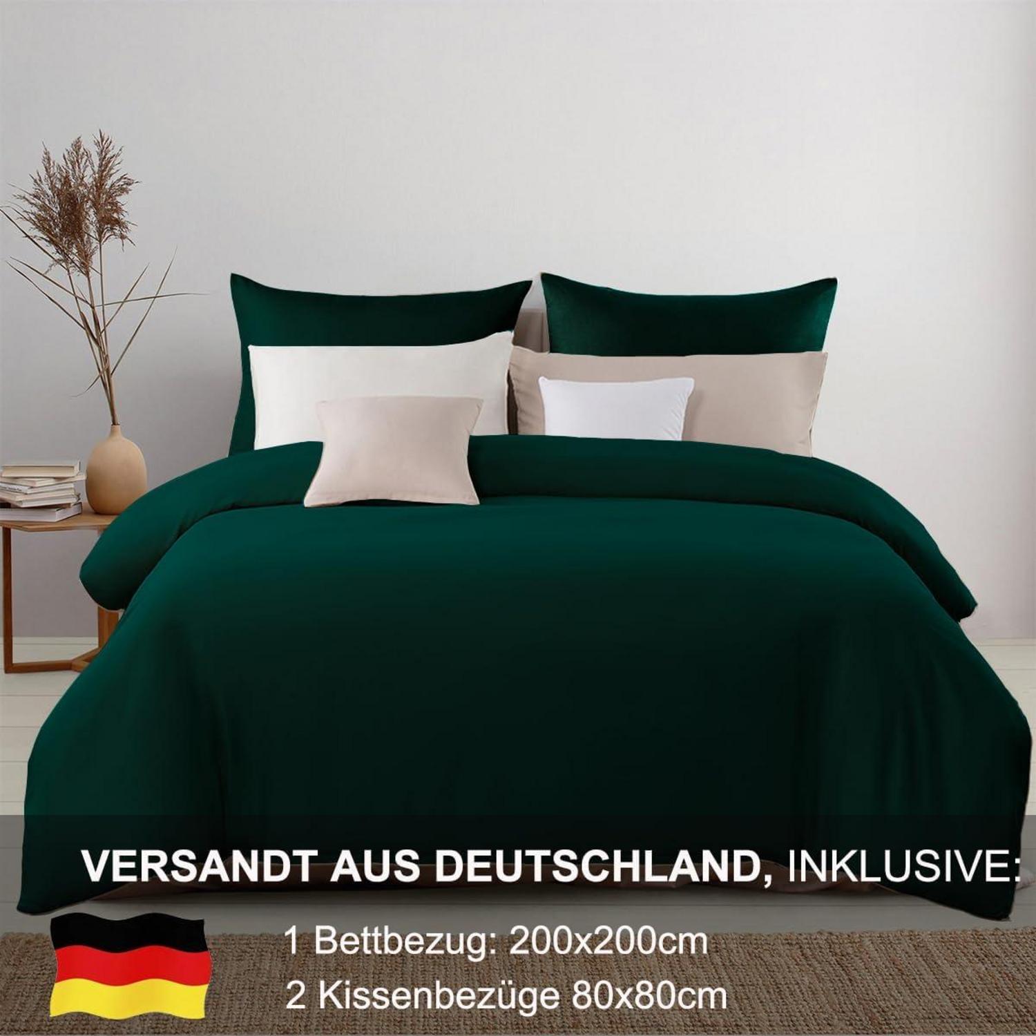 Bettwäsche 200x200 Grün Weich Mikrofaser Reißverschluss 2er Set