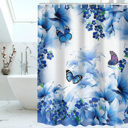 Duschvorhang Blauer Schmetterling Textil 240x180cm mit Beschwerter