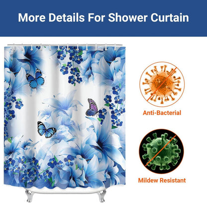 Duschvorhang Blau Schmetterling 240x180cm Wasserabweisend Textil