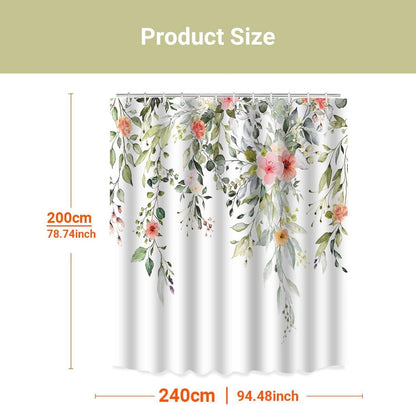 Duschvorhang 240x200cm Rote Blume Textil Wasserabweisend Waschbar mit