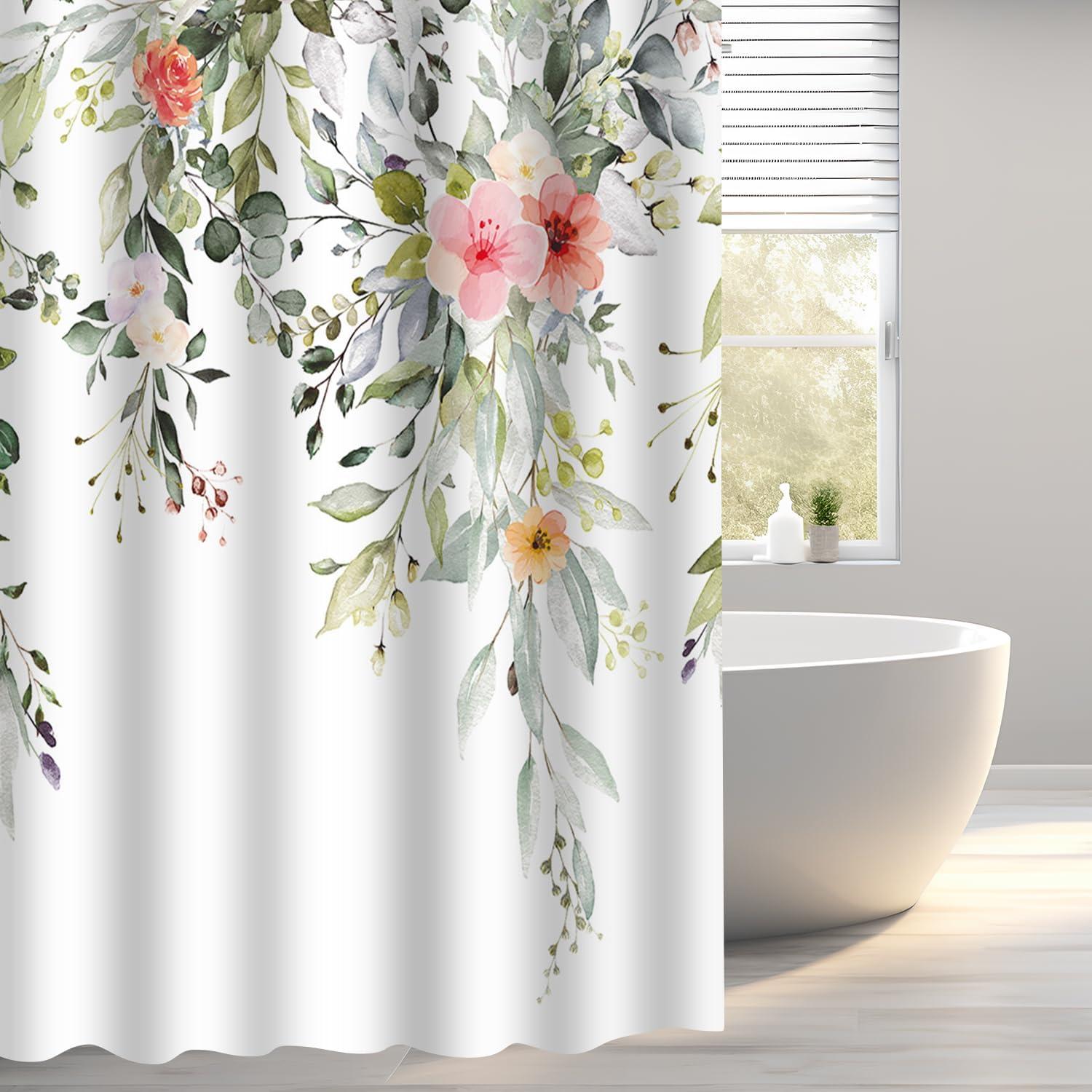 Duschvorhang Rote Blume 240x200cm Wasserabweisend Textil Ösen 16 Ringe