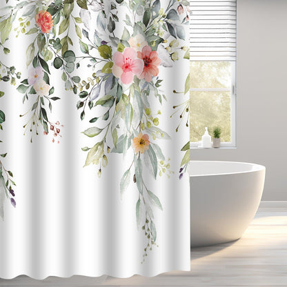 Duschvorhang Rote Blume 240x200cm Wasserabweisend Textil Ösen 16 Ringe