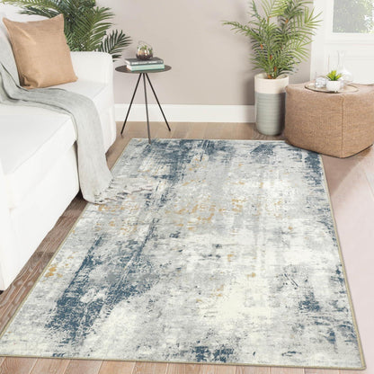 Teppich Moderner Kurzflor Flauschig Rutschfest 80x150cm Beige Blau