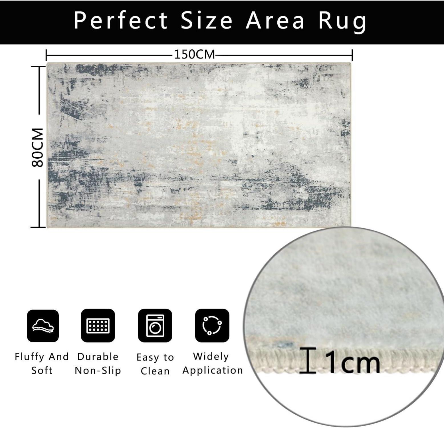 Modernes Wohnzimmer Teppich Kurzflor 80x150cm Beige Blau