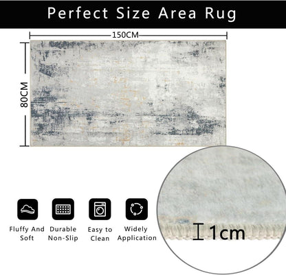 Modernes Wohnzimmer Teppich Kurzflor 80x150cm Beige Blau