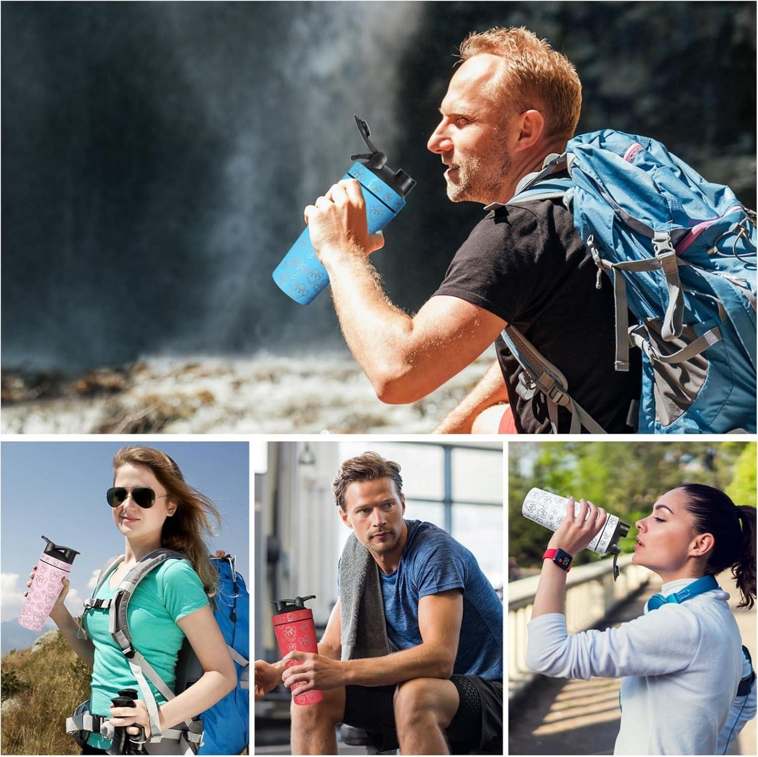 Edelstahl Protein Shaker Thermoflasche 750ml Vakuum Isoliert für Shakes Blau