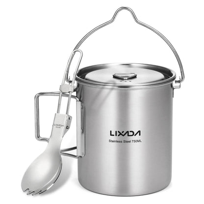 750ml Camping Topf Edelstahl mit Löffel & Deckel