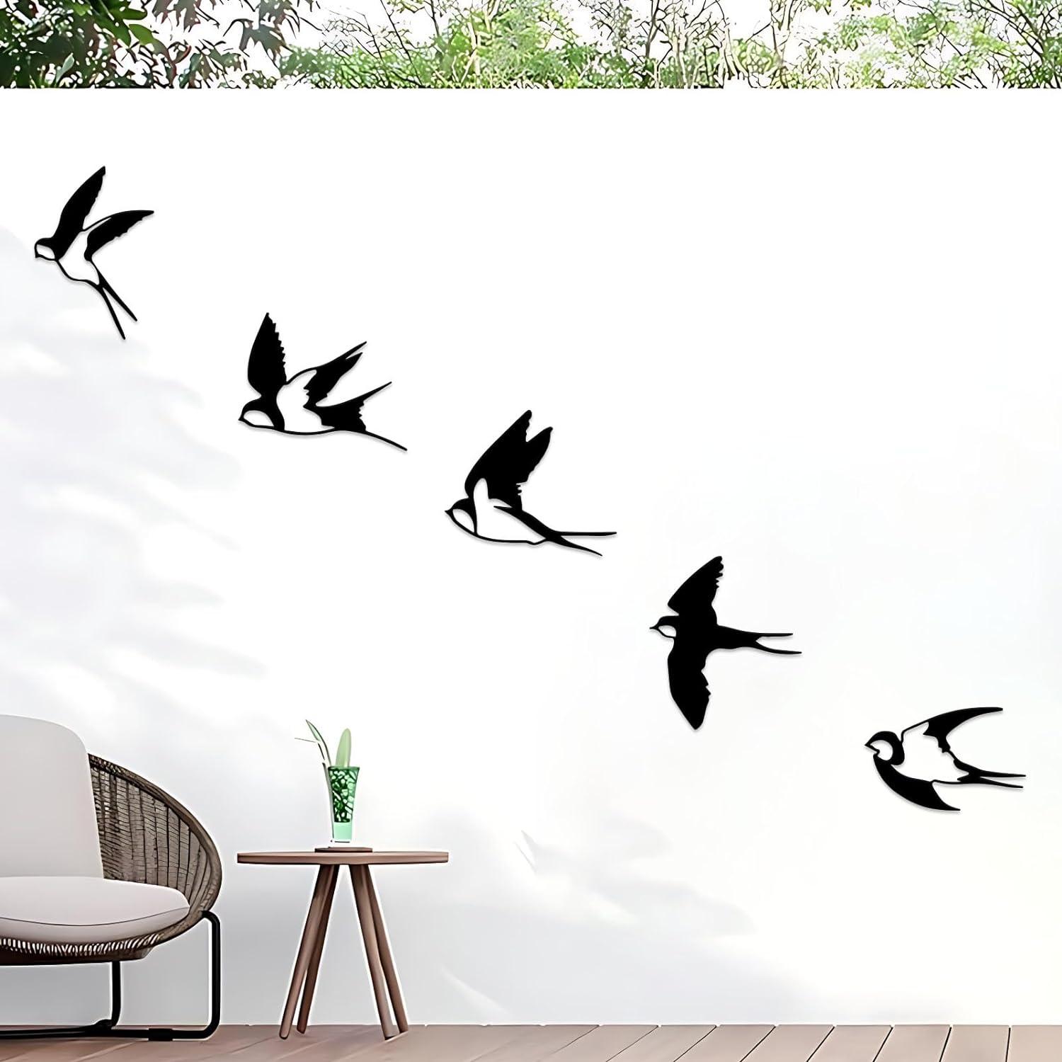 Metall-Vogel-Wanddekoration, 5er Set, schwarze