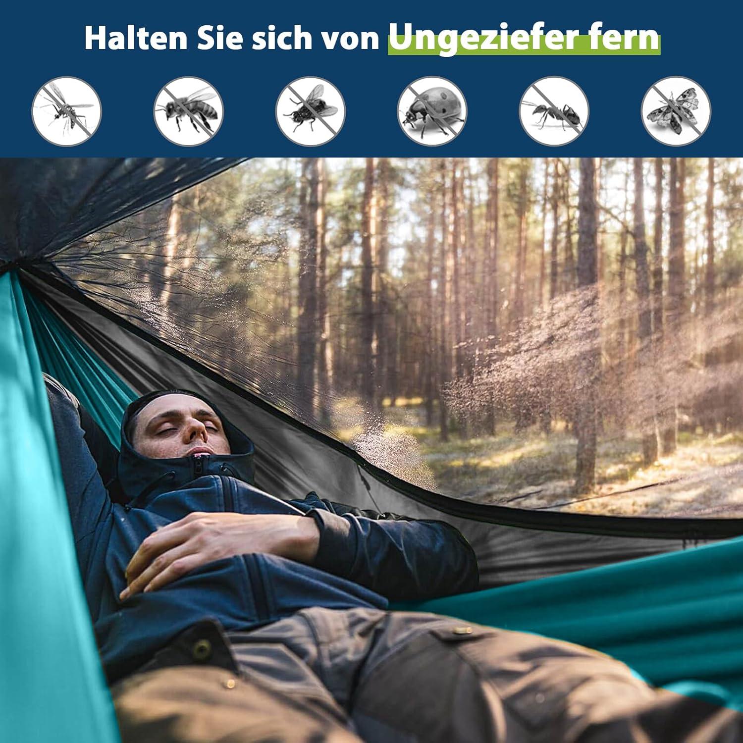 Hängematte mit Moskitonetz für Outdoor Camping 300kg 290x140cm Blau