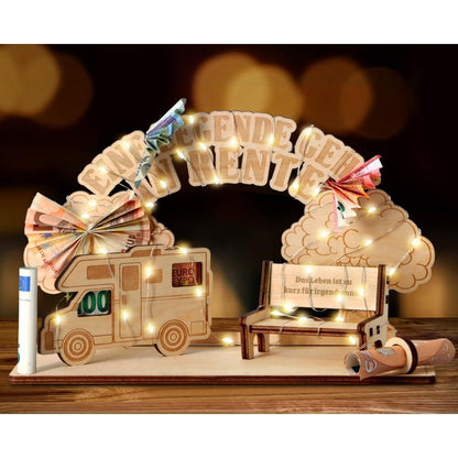 Giftota Lustiges Rentner Geschenk Holz mit LED Lichterkette