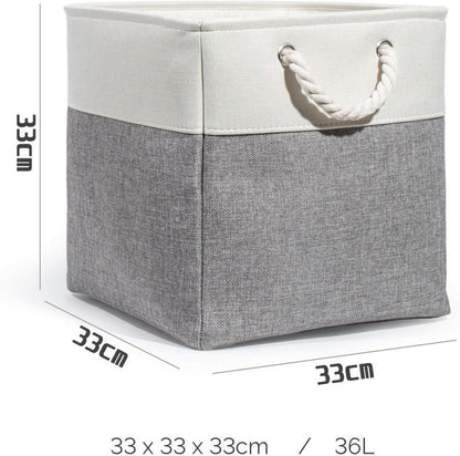 Aufbewahrungskörbe Stoff 33x33x33cm mit Griffen - Weiß+Grau