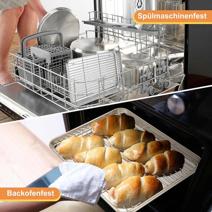Herogo Edelstahl Backblech Abkühlgitter Set (2 Backbleche, 2 Abkühlgitter) 26,5x20,5 cm