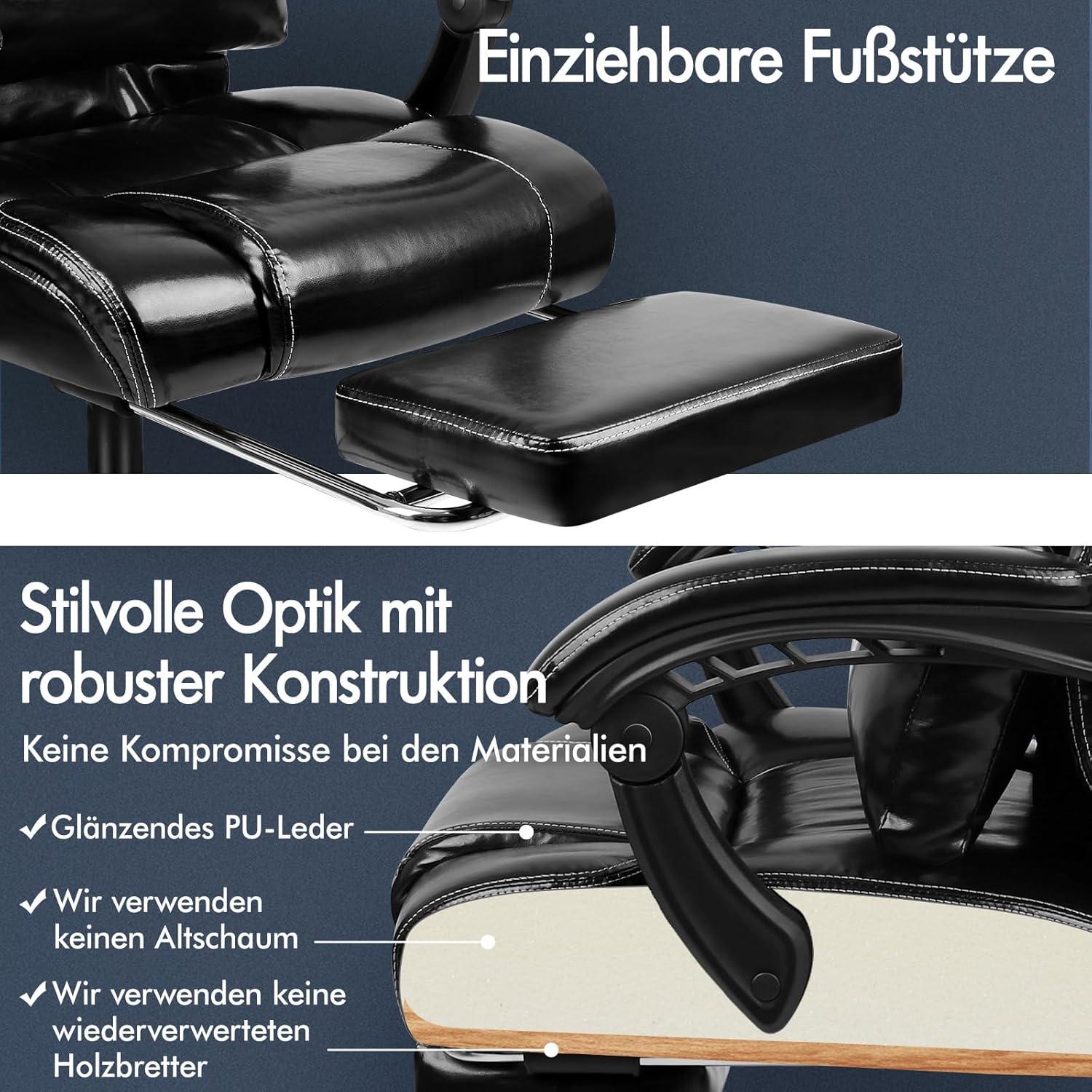 ALFORDSON Bürostuhl Hochlehner 150° Liegeposition Schwarz Boss