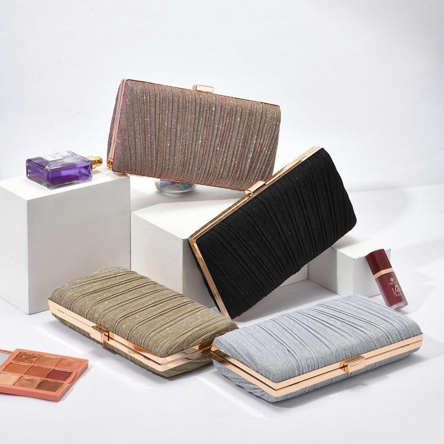 Damen Clutch Glitzer Abendtasche Elegante Handtasche Roségold