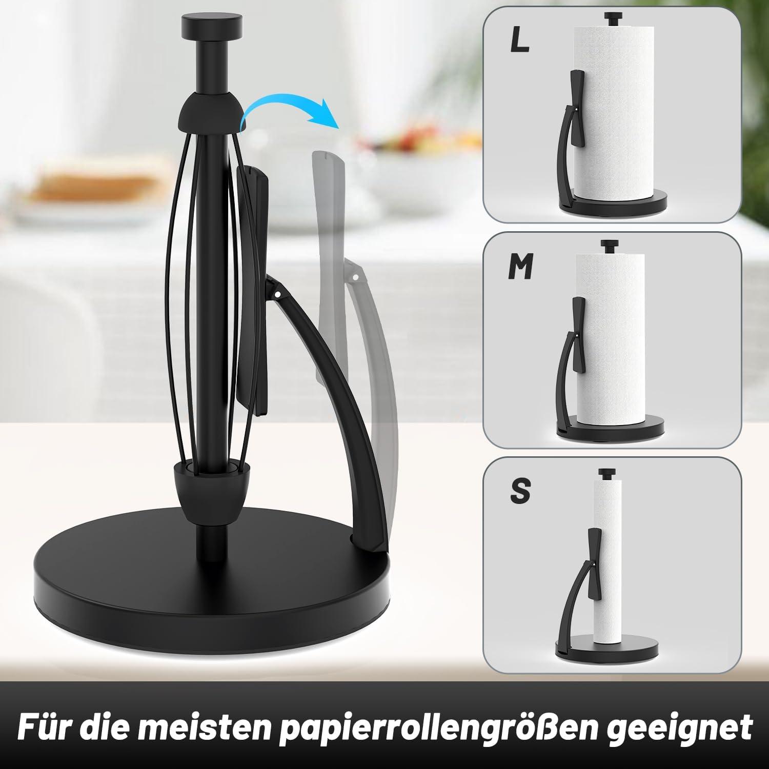 Küchenrollenhalter Schwarz Edelstahl mit Saugnapf & Spannarm