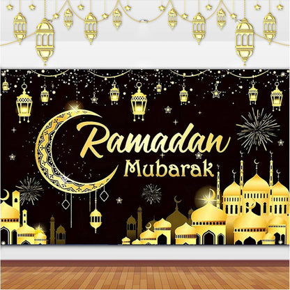 Ramadan Eid Deko Banner goldene Girlande schwarz-goldener Hintergrund