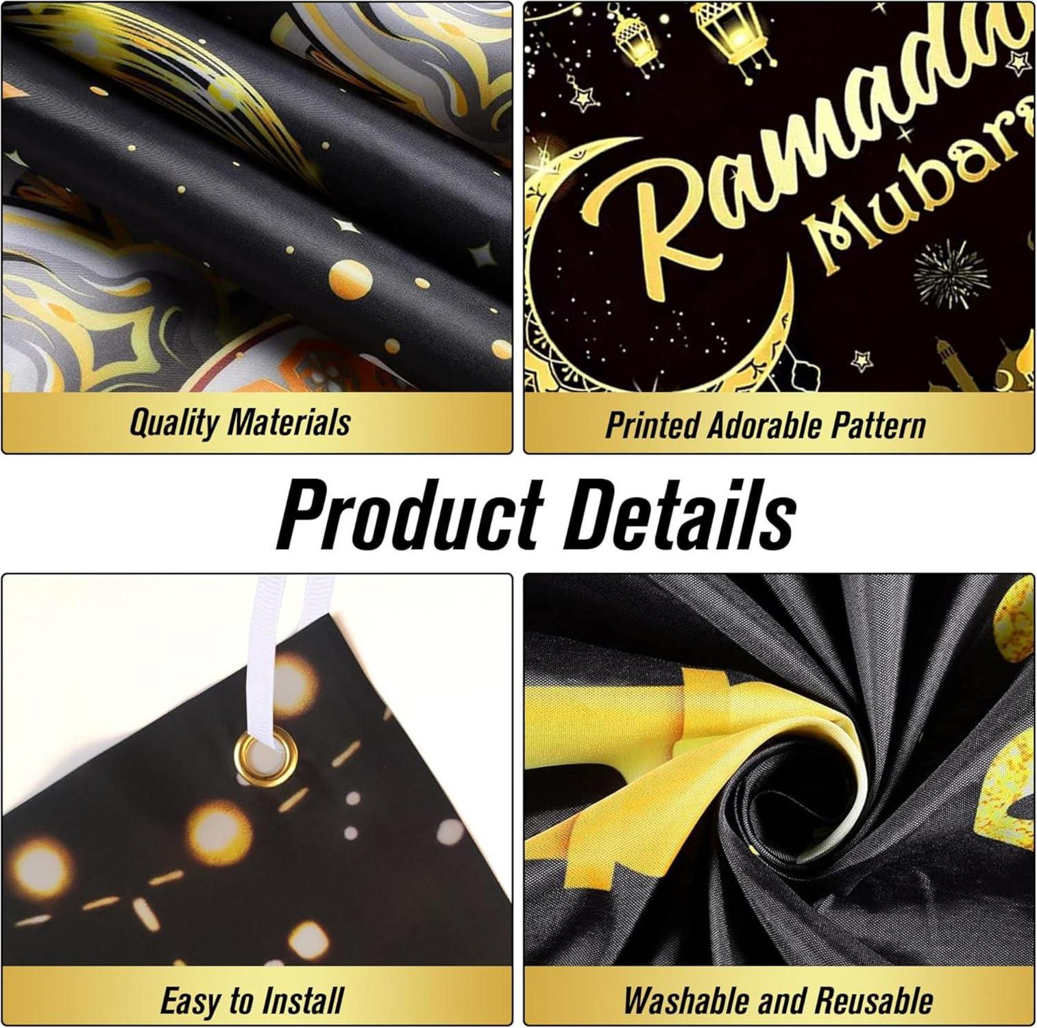 Ramadan Eid Deko Banner goldene Girlande schwarz-goldener Hintergrund