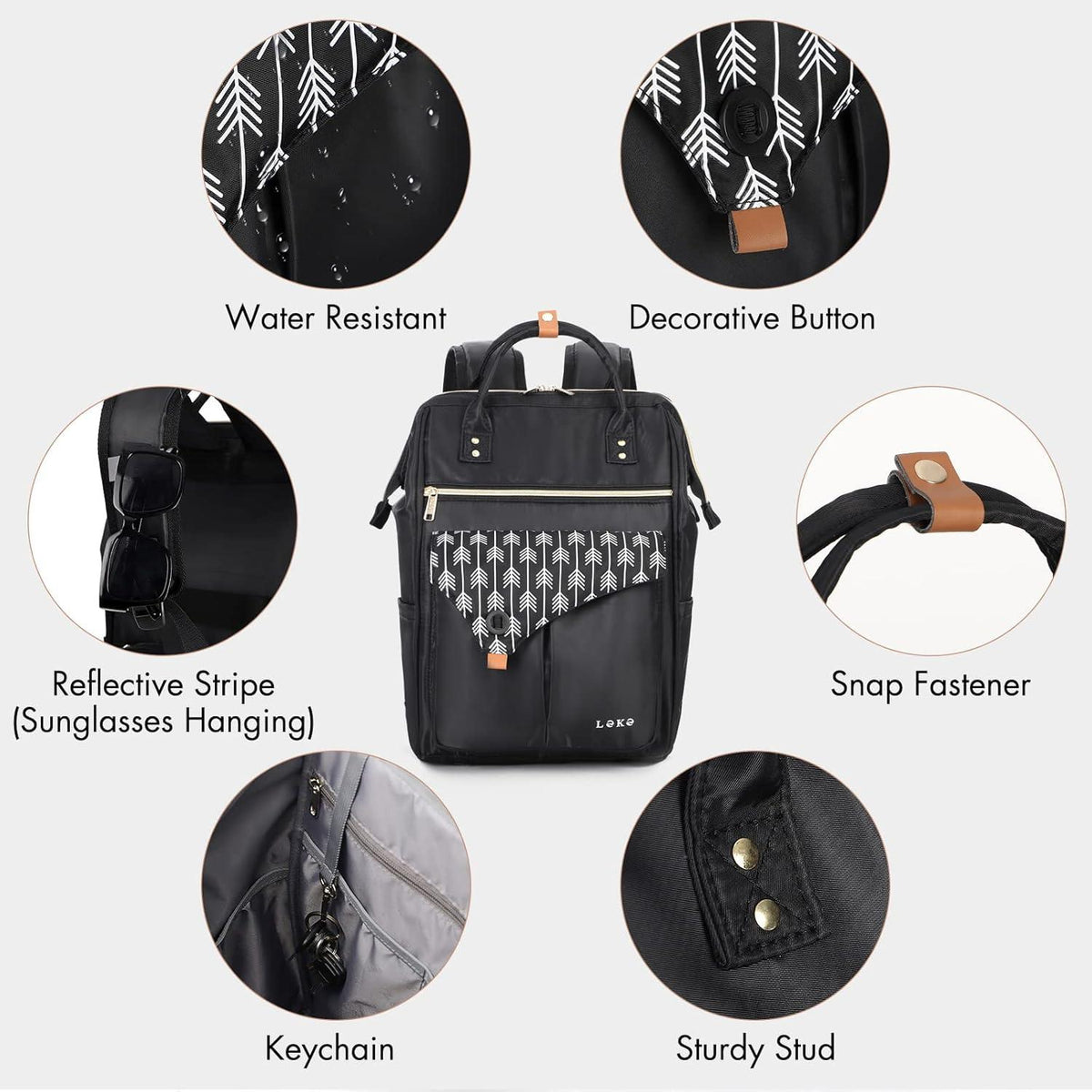 Damen Rucksack mit Laptopfach, Diebstahlschutz 15.6 Zoll Schwarz