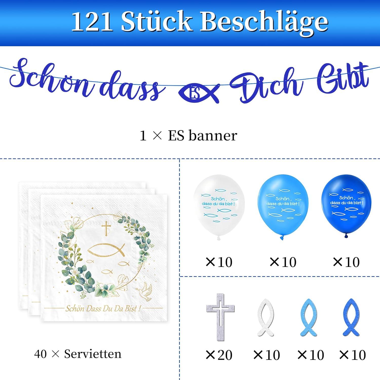 121Stück Kommunion Taufe Deko Set Servietten Fisch Holz