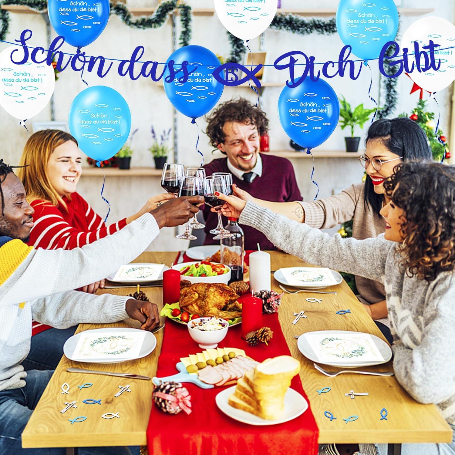 Kommunion Taufe Deko Set 121 Servietten Holz Fisch Kreuz Luftballon