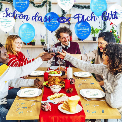 Kommunion Taufe Deko Set 121 Servietten Holz Fisch Kreuz Luftballon