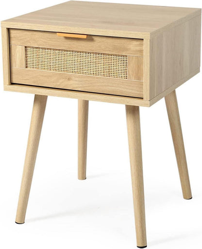 Nachttisch Rattan mit Schublade Natur Eiche Gelb 39x30x60cm